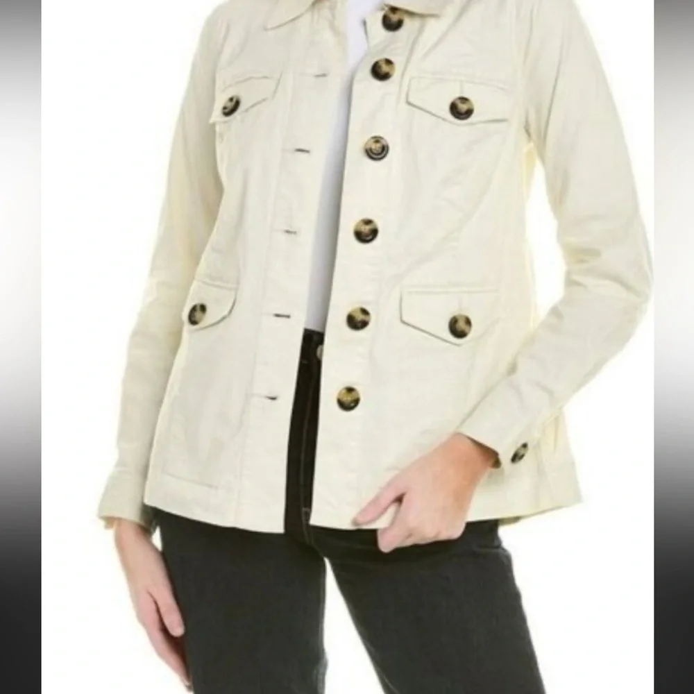 CAbi Cream Utility Jacket with Contrast Buttons